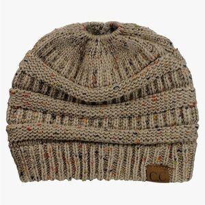 C.C. Beanie Tail Soft Stretch Cable Knit Messy High Bun Ponytail Beanie Hat, #2